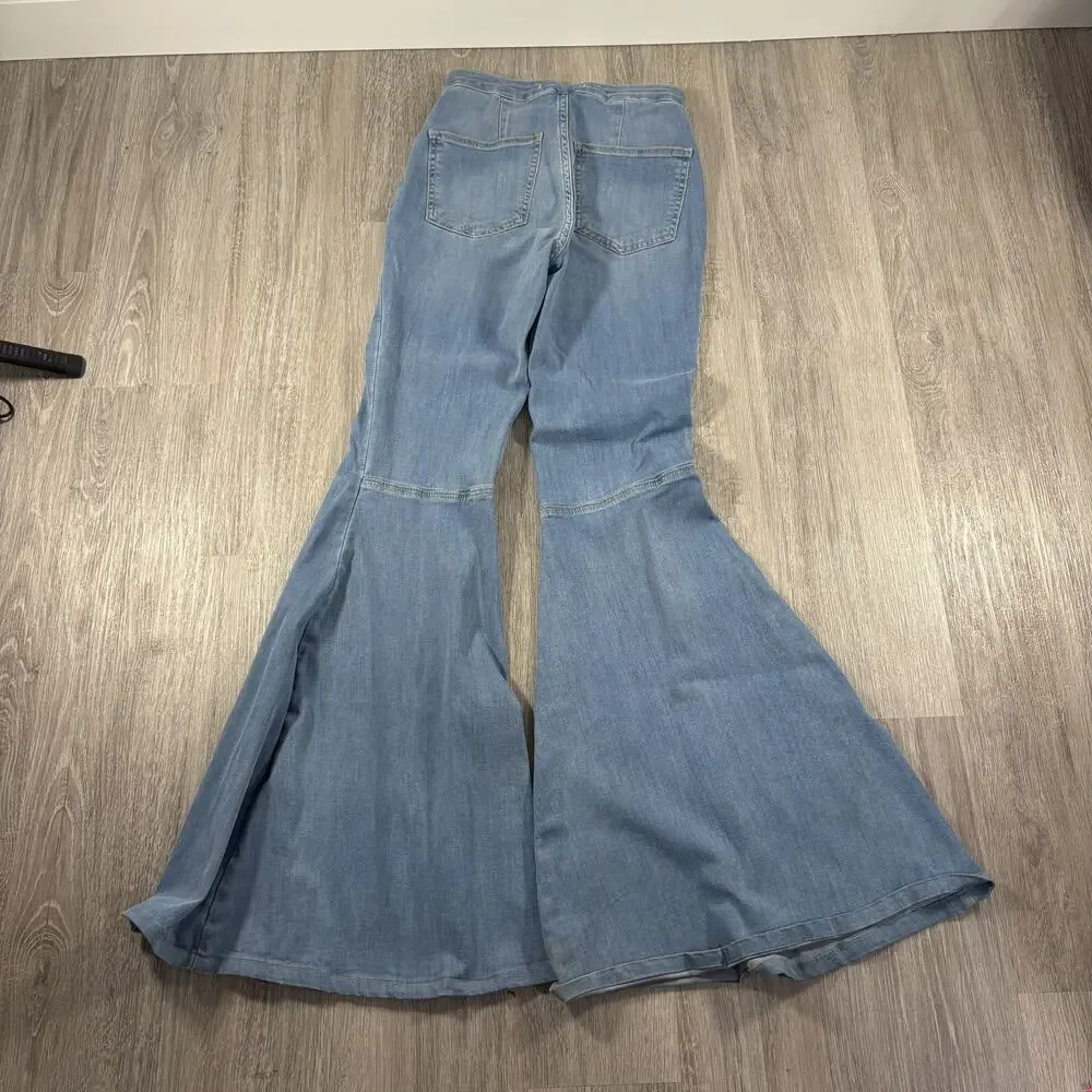 Free People Women's Just Float On Flare Jeans High Rise Blue Boho 70s W25R - Picture 7 of 7